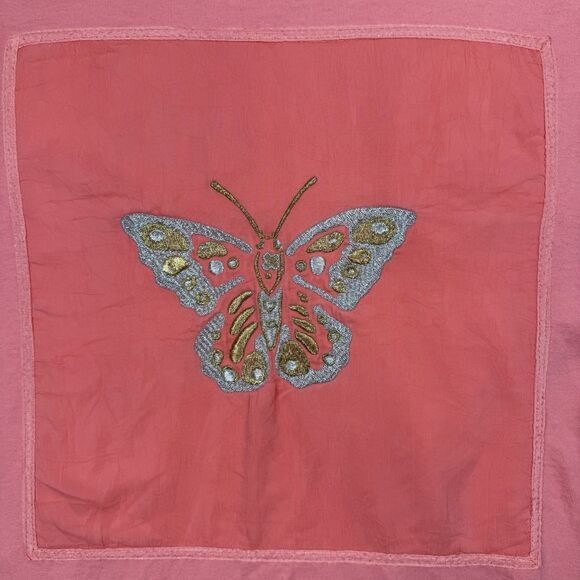 Johnny Was Shirt Women’s OS Orange Cotton Crew Short Sleeve Embroidered Boho - Picture 9 of 10